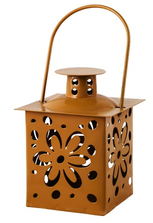 Decorative lantern for candle on isolated white の写真素材