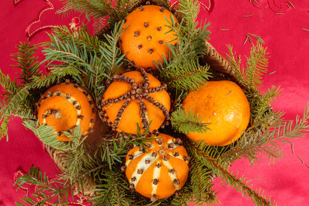 Christmas ornament with orange and chocolate, top viewの写真素材