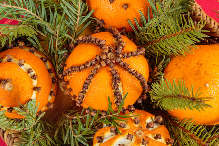 Christmas ornament with orange and chocolate, top viewの写真素材