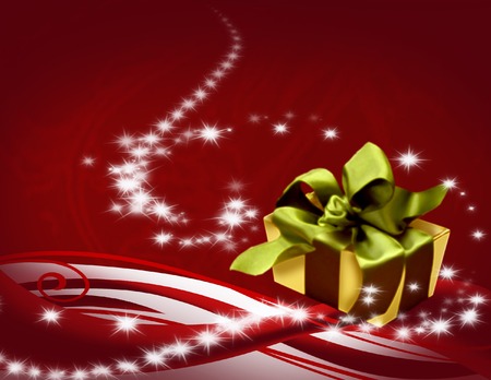 CHristmas magic Gift or present with candy cane swash, stars and sparkleson a red backgroundのイラスト素材