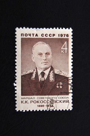 Old Soviet postage stamp with marshal Rokossovskiyの写真素材