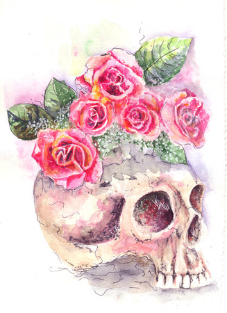 water color, from a skull roses growの写真素材