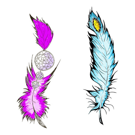 Artistic stylized feathers, made on the design of the handのイラスト素材