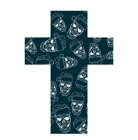 Christmas cross with skulls in a cap of Santa Clausのイラスト素材