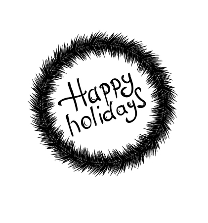 Happy holidays handwritten vector illustration, dark brush pen lettering isolated on white backgroundのイラスト素材