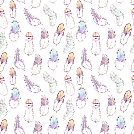 watercolor seamless pattern of exotic bird feathersの写真素材