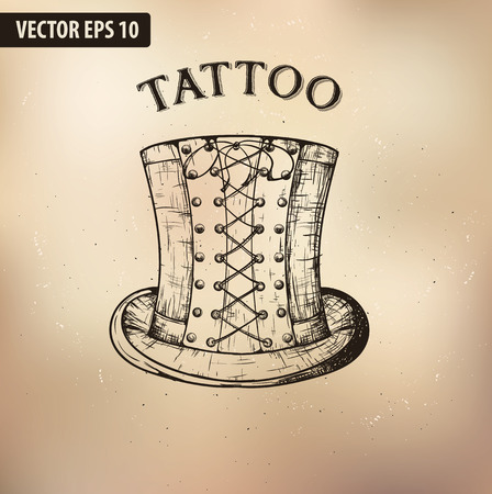 Steampunk style top hat with copper watch and gears in doodle styleのイラスト素材