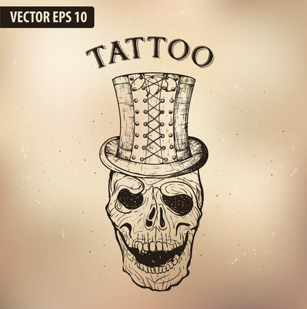 The image of the skull in the steampunk top hat and with watch. Vector illustration.のイラスト素材