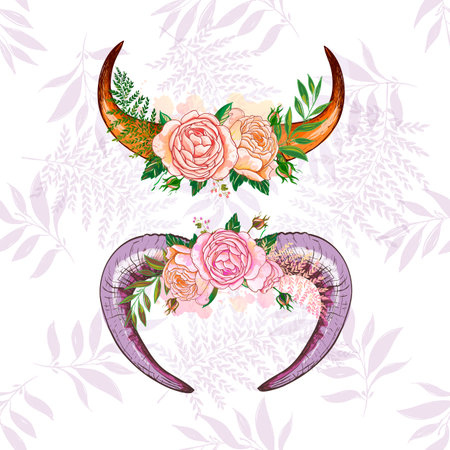 Horn and cow horn decorationのイラスト素材