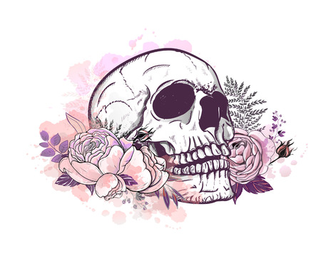Skull with rosesのイラスト素材