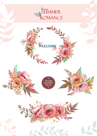 Set of summer bouquets and wreathsのイラスト素材