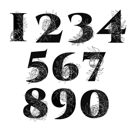 numbers lettering with flowers   Vector illustration.のイラスト素材