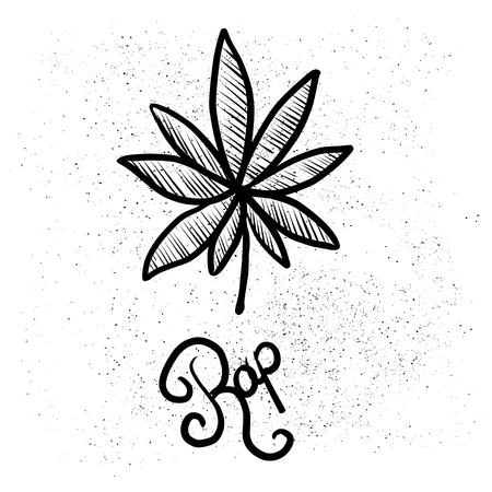 Cannabis marijuana leaf or hemp with lettering caption rap pot flat vector icon for apps and websitesのイラスト素材