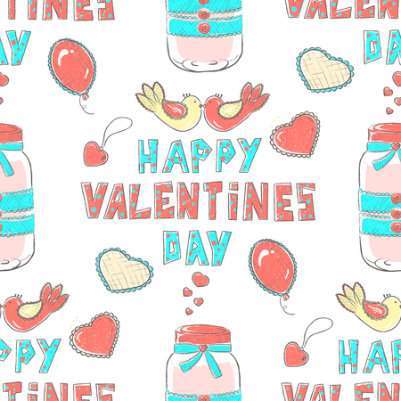 Letters drawn by hand, in pastel pink and blue. Design calligraphy inscription for cards or banner for Valentines Day.のイラスト素材