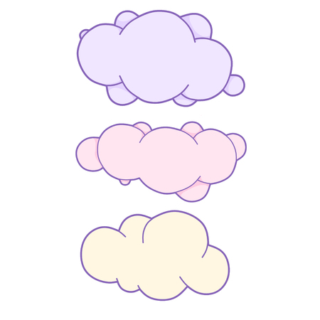 Unicorn cloud set with space for text. Cute clouds vector illustration for kids. isolated design children, stickers for roomの写真素材
