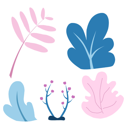 Simple leaves and bushes, on white background.のイラスト素材