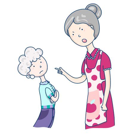 Mom scolds her son, relationships with parents, emotional scene. The generation of the current parents is prone to hyperstarting. Vector cartoon illustrationのイラスト素材