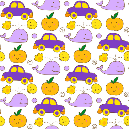 Seamless kawaii child pattern with cute doodles.のイラスト素材