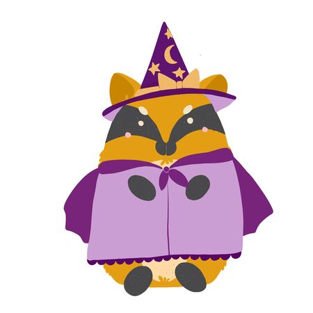 Happy Halloween Kawaii chanterelle fox witch in a suit, flat illustration.のイラスト素材