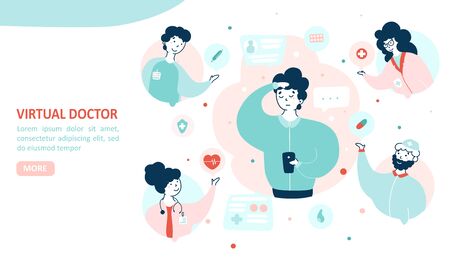 Virtual doctor landing page flat vector templateのイラスト素材