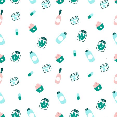 Food and drinks flat vector seamless patternの写真素材