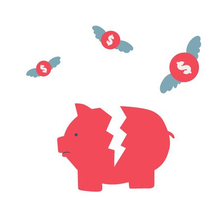 Pink piggy bank broken flat cartoon vector illustration.のイラスト素材