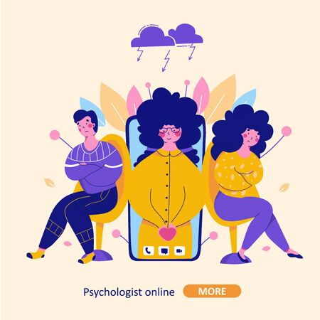 Modern family psychotherapy, vector flat cartoon illustration.のイラスト素材
