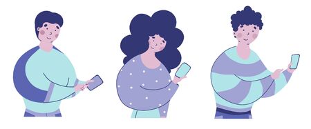 Modern people smartphone, vector illustration, cartoon set. People use smartphone, flat character vector illustration.のイラスト素材