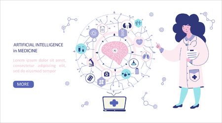 Artificial intelligence medicinevector. Concept of the AI diagnostics and calculations, cartoon web banner, webpageのイラスト素材