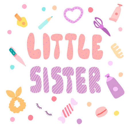 Little sister lettering. T-shirt print. Vector illustration typography banner design concept.のイラスト素材