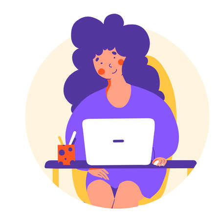 Work from home, Flat vector character illustration. Remote Distance work.のイラスト素材