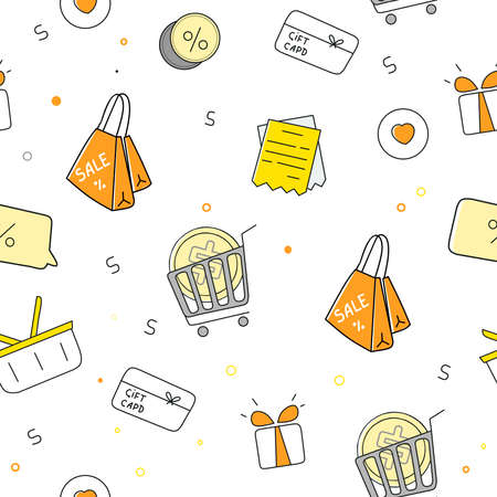 Flat shopping discounts card, Seamless pattern. Banner offer.のイラスト素材