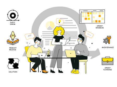 Scrum methodology for marketing design, flat vector illustration.のイラスト素材