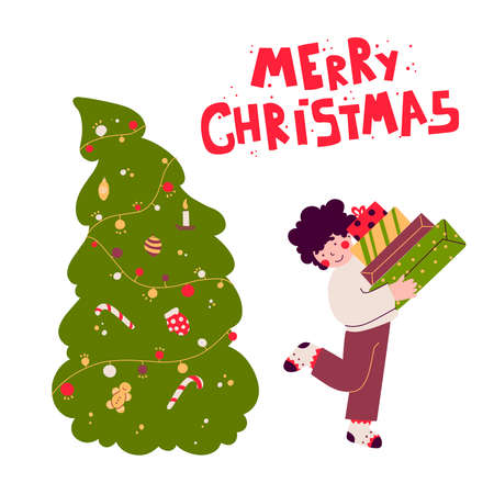 Illustration with boy gifts christmas for celebration design. Open happy birthday gift boxのイラスト素材