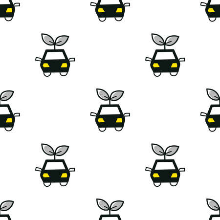 Modern abstract seamless pattern with green eco electric car pattern on white background. Modern design vector illustrationのイラスト素材