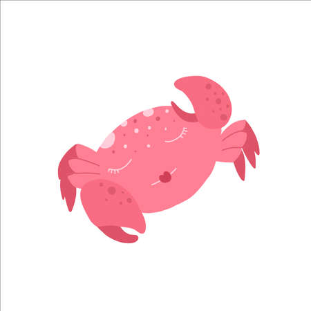 Cute cartoon crab isolated on white background. Kawaii crab in flat styleの写真素材