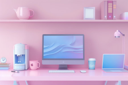 Pink and Blue Pastel Home Office with Modern Decor