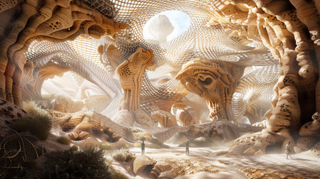 Surreal Desert Landscape with Organic Structures