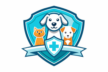 Pet Health Shield Logo with Dog and Catのイラスト素材