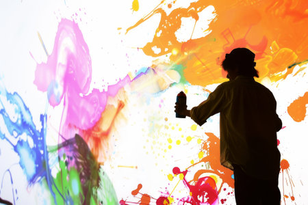 Graffiti Artist Creating a Colorful Street Art Muralの写真素材