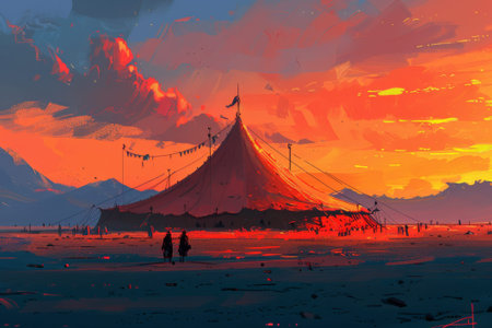 Deserted Circus Tent in Sunset Solitudeの写真素材