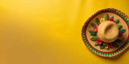 A Colorful Sombrero Set Against a Bright Yellow Background for a Vibrant Appearance