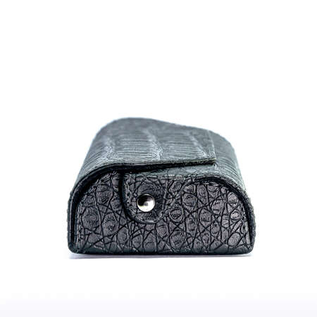 Leather jeans glasses case on white background isolatedの写真素材