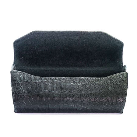 Leather jeans glasses case on white background isolatedの写真素材