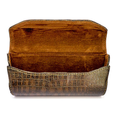 Leather jeans glasses case on white background isolatedの写真素材