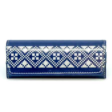 Leather jeans glasses case on white background isolatedの写真素材