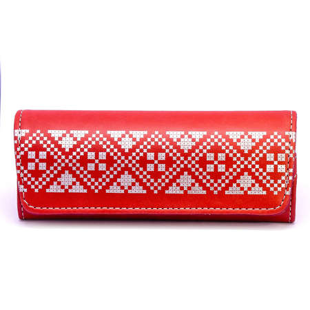 Leather jeans glasses case on white background isolatedの写真素材