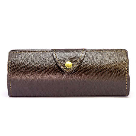 Leather jeans glasses case on white background isolatedの写真素材