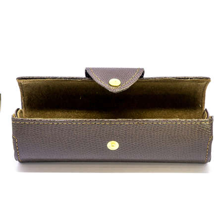 Leather jeans glasses case on white background isolatedの写真素材
