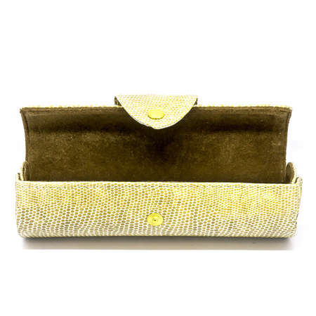 Leather jeans glasses case on white background isolatedの写真素材